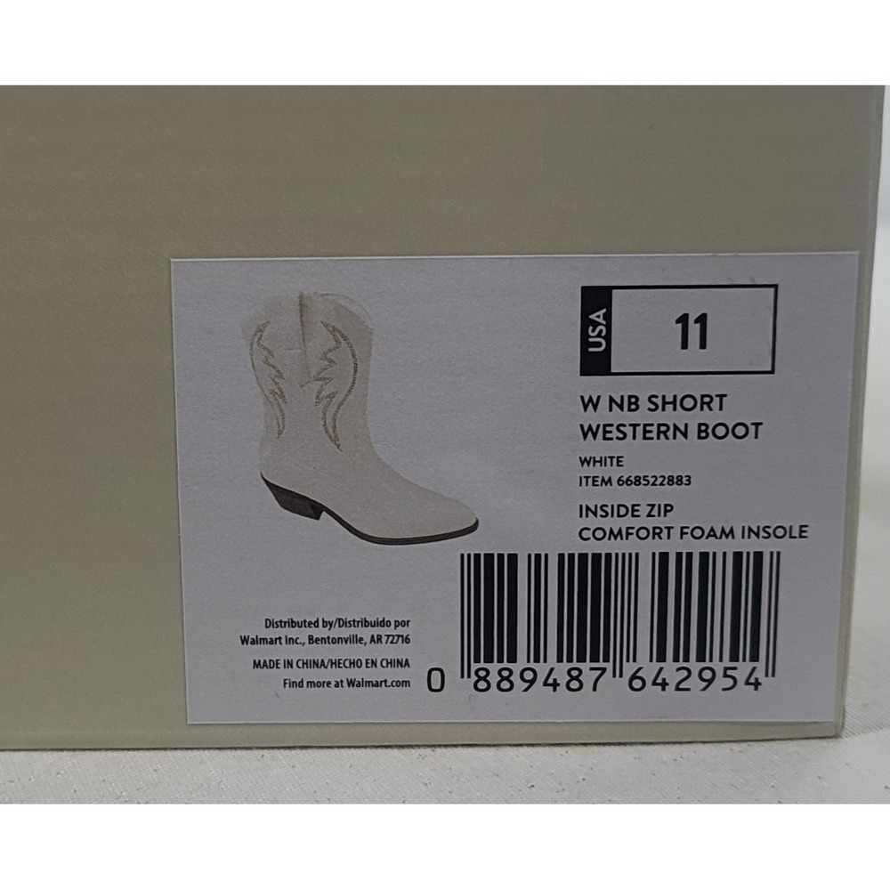 No Boundaries Western Boots Women's Size 11 White Embroidered W/Side Zipper NIB - Picture 9 of 11